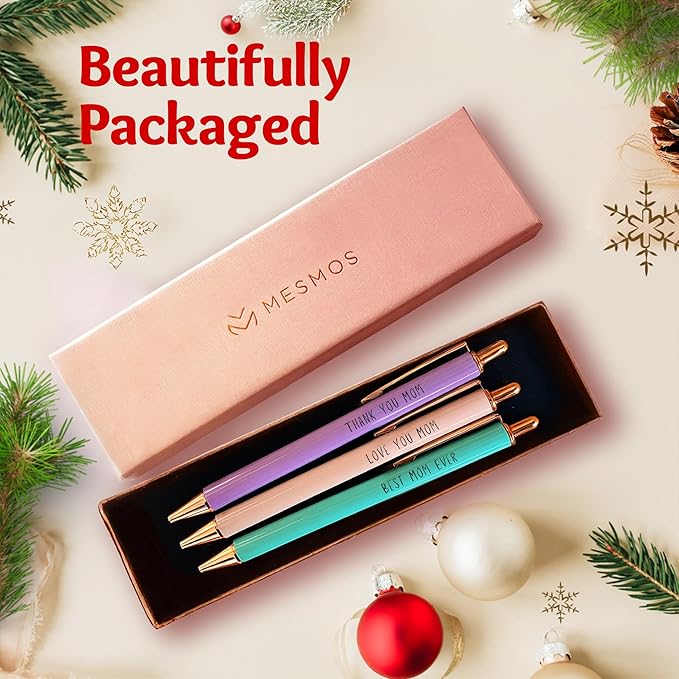 MESMOS 3Pk Fancy Pens for Mom, Christmas Gifts for Mom, Gifts for Mom Christmas Unique, Presents for Mom from Daughter or Son, Happy Birthday Gifts for Mom, Best Mom Ever Gift, Smooth Writing Pen Set