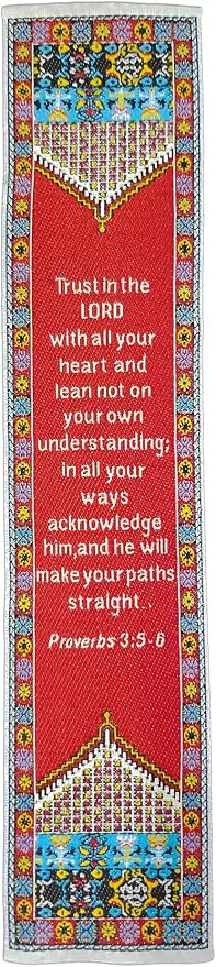 Trust in The Lord, Bulk Pack of 6 Woven Fabric Christian Bookmarks, Silky Soft Proverbs 3:5-6 Red Flexible Bookmarker for Novels Books and Bibles, Traditional Turkish Woven Design, Memory Verse Gift