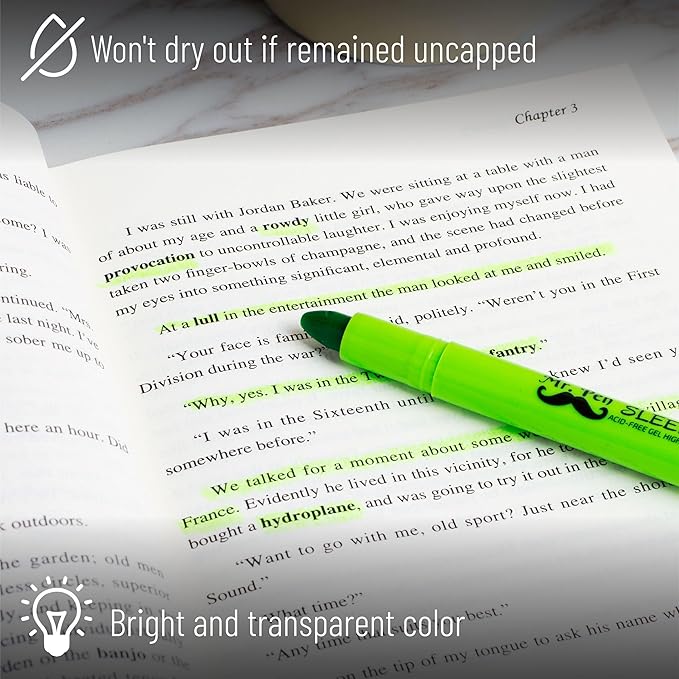 Mr. Pen No Bleed Gel Highlighter, Bible Highlighters, Green, Pack of 4