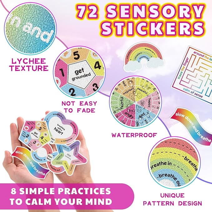 Libima 72 Pieces Anxiety Sensory Stickers Anxiety Textured Stickers Fidget Stickers Mindfulness Sticker School Counselor Supplies Adult Sensory Items Anxiety Relief, 9 Styles(Classic Color)