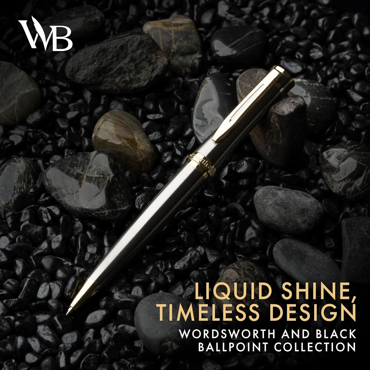 Wordsworth and Black Luxury Ballpoint Pen Set - Silver Lacquer 24K Gold Finish, Refillable Fine Point, Elegant Gift for Men & Women, Includes Ink Refill, Nice Pens for Work