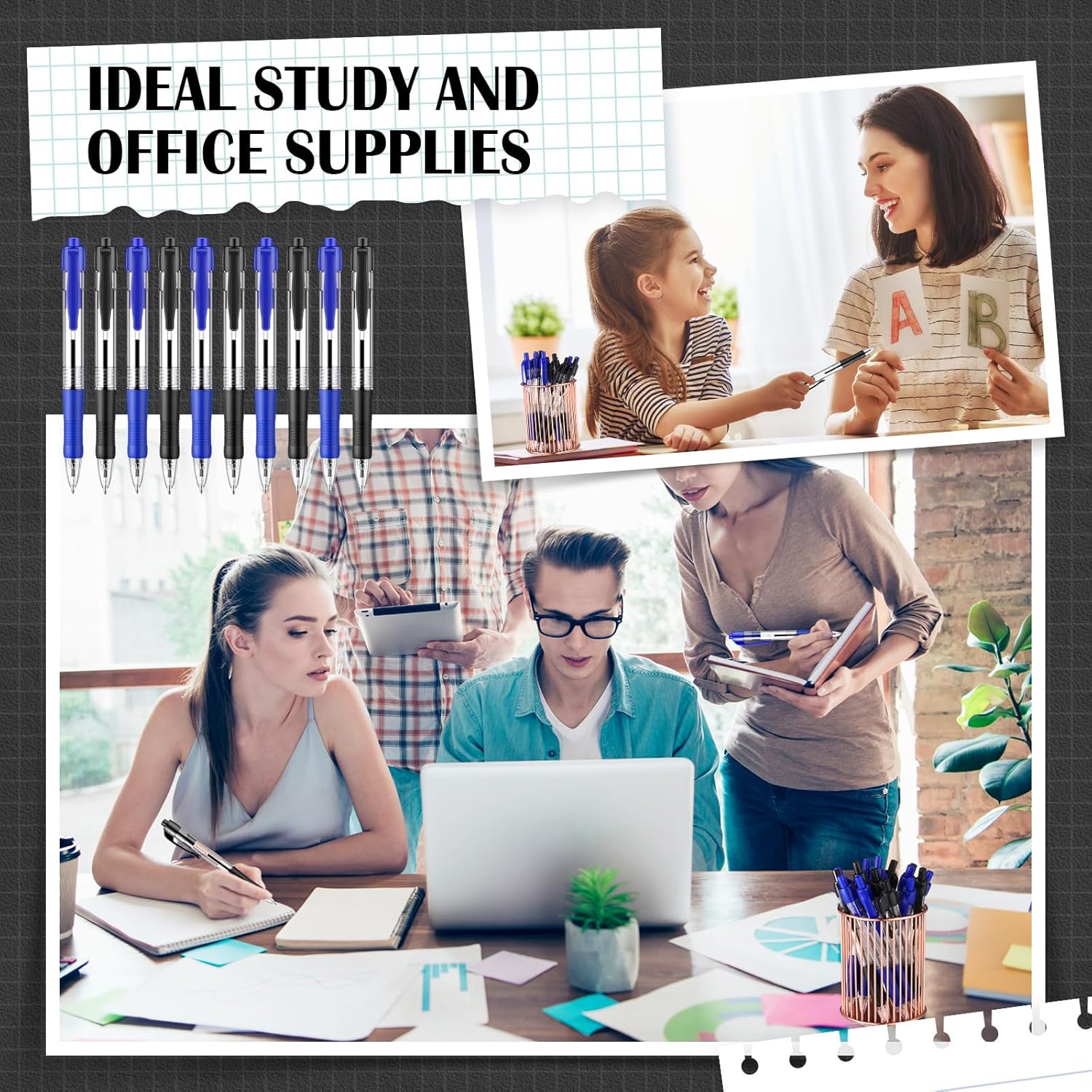 Fulmoon 100 Pcs Gel Ink Pens Retractable Ballpoint Medium Point 1.0 mm Ballpoint Smooth Writing Click Pens for Journal Writing Office Home(Black and Blue Ink)