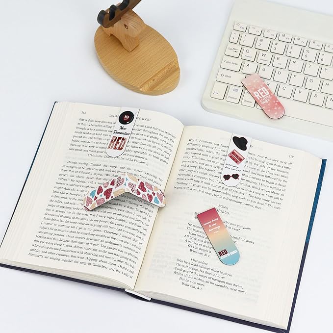 10Pcs Magnetic Bookmarks T-S Bookmarks Page Markers for Fans Readers, Women, Men, Book Lovers, Students Teachers, Funny Office Supplies Stationery Gifts Used in Office, School, Home (Red)