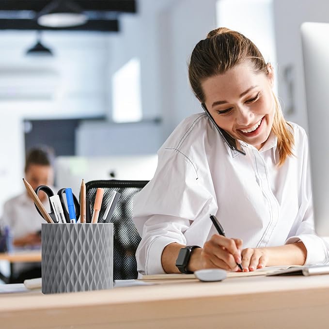 Pencil Holder For Desk - 360° Rotation, 5 Slot Desk Supplies For Women Office Aesthetic. Pencil Holder For Office&School, Desk Accessories(Grey)
