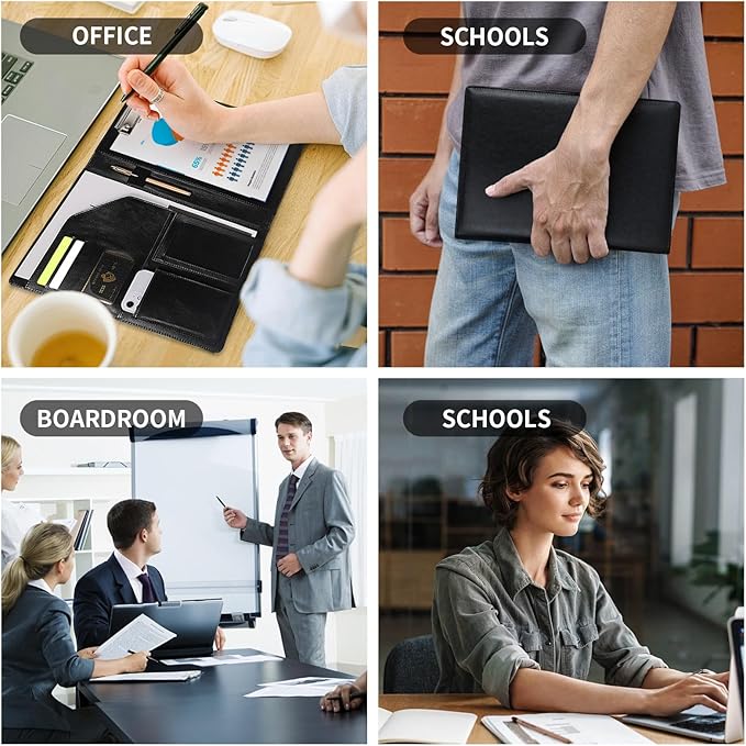 Personalized Padfolio - Customized Leather Portfolio with Logo or Text - Professional Business Portfolio with A4/US Letter Writing Pad Holder for Resumes and Interviews, Black