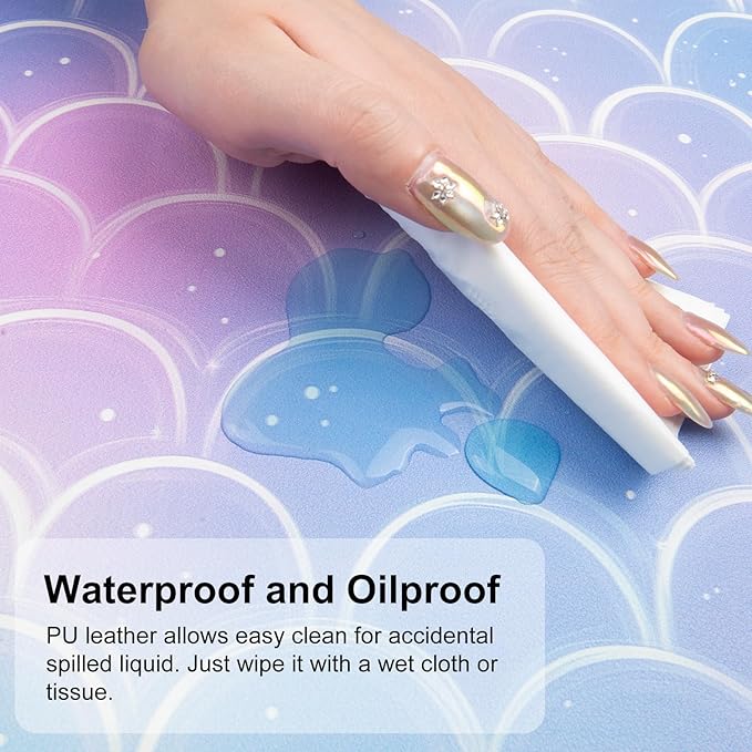 QIYI Multifunctional Office Desk Pad, Water-Resistant PU Leather Mouse Pad, Home Décor Large Desk Organizer Mat, Non Slip Base Writing Pads for Home & Office 31.5" x 15.7" - Mermaid Scales