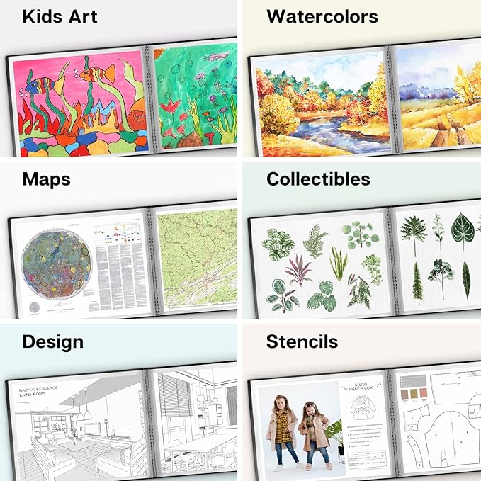 Dunwell 11x14 Portfolio Binder (Black, Horizontal), Presentation Book with 24 Pockets, Large 11 x 14 Art Portfolio Folder, Acid-Free Poly Cover and Sleeves