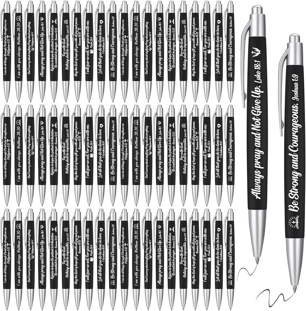 Yeaqee 100 Pcs Inspirational Pens Employee Appreciation Back to School Gifts Motivational Thank You Metal Greeting Quote Ballpoint Pen for Coworker Teacher(Black,Biblical)