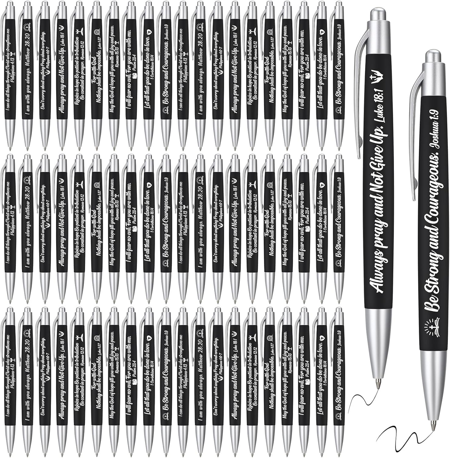 Yeaqee 100 Pcs Inspirational Pens Employee Appreciation Back to School Gifts Motivational Thank You Metal Greeting Quote Ballpoint Pen for Coworker Teacher(Black,Biblical)