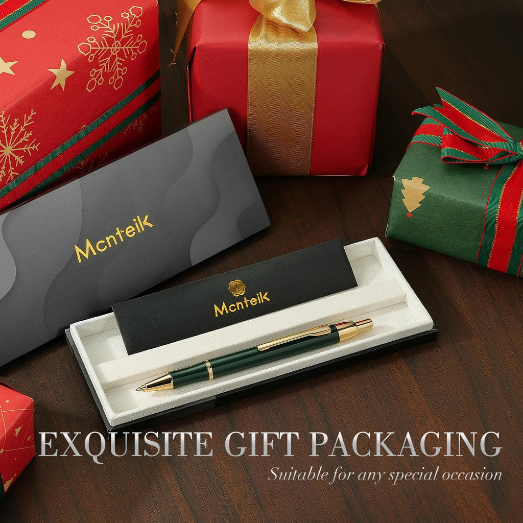 Green lacquer Gel Pen With 24K Gold Finish, Retractable, Gift Pen Set, Black Ink Refill, Professional, Elegant, Writing, Executive, Nice Fancy Designer Pens, Perfect for Men and Women