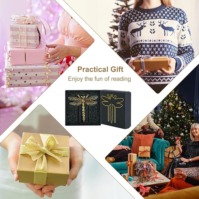 LOVME Metal Book Clips, Page Holder Journal Clips to Hold Journal Open While Reading and Free Your Hands, Metal Bookmark, Vintage Gifts for Book Lovers, Readers, Writers, Dragonfly Design