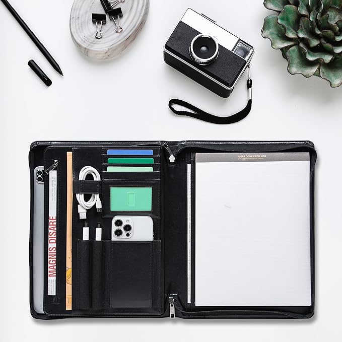 Calfinder portfolio binder,Padfolio for men, leather binder, vegan leather portfolio organizer, Personalized Gift for Professionals, Business Resume portfolio notebook,Black