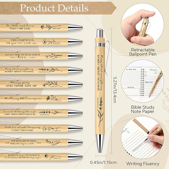 100 Pcs Bible Verse Spiral Notebook with Bamboo Christian Ballpoint Pens Aesthetic Religious Notepads Inspirational Journals Easter Christian Gifts for Women Men Office (Special Style)