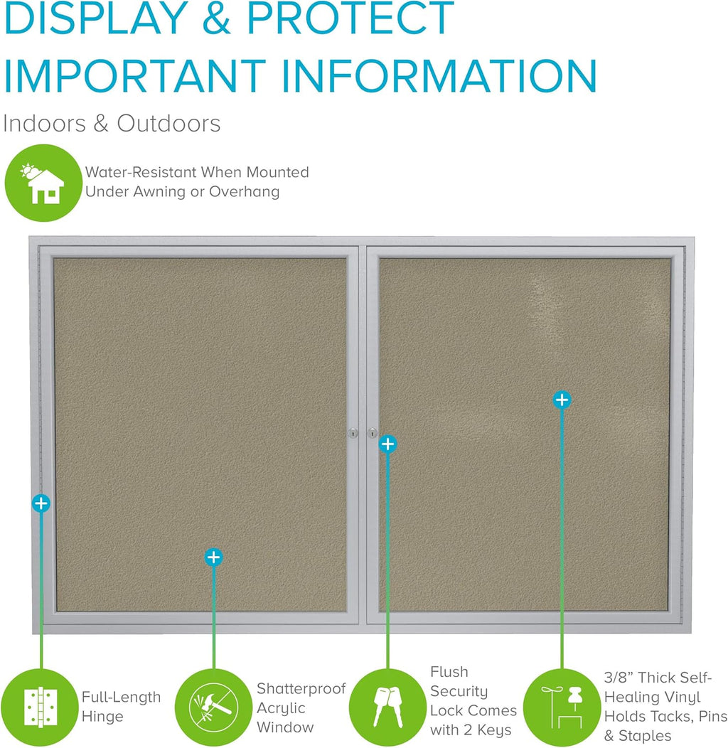 Ghent 48"x60" 2-Door Outdoor Enclosed Vinyl Bulletin Board, Shatter Resistant, with Lock, Satin Aluminum Frame - Caramel (PA24860VX-181), Made in the USA