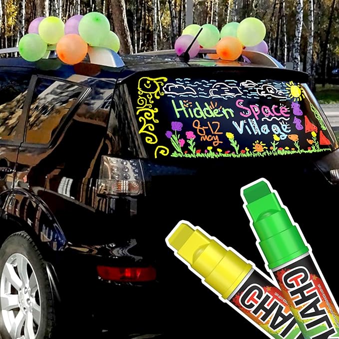 Window Chalk Markers for Cars Washable: 8 Colors Jumbo Liquid Chalk Marker with 10mm Thick Tips, Big Chalkboard Markers, Car Window Paint Markers Pen for Glass, Auto, Bistro, Mirror, Poster, Business