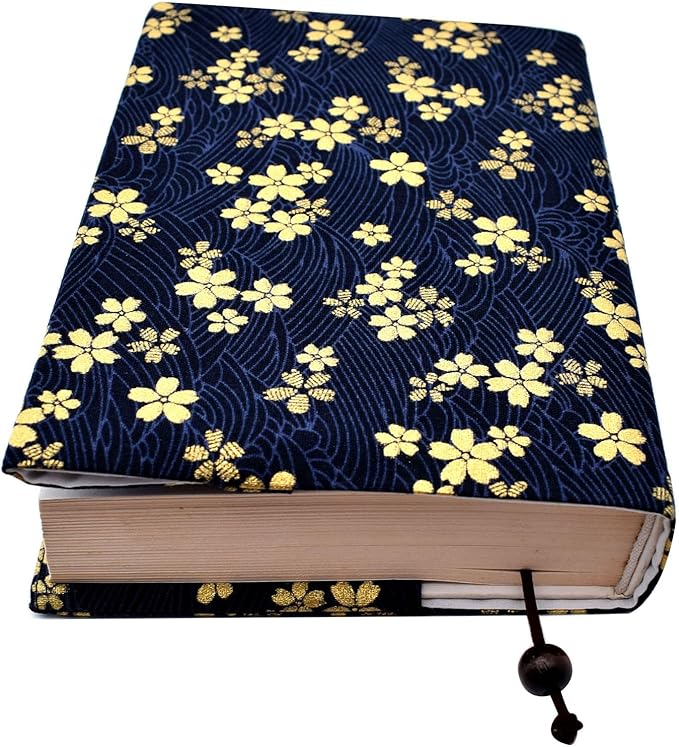 BLBMH A5 Book Cover for Paperbacks- Adjustable Fabric Book Sleeve Cover Protector Fit for 5.5x8.2 inch Hardcover Softcover Book Novels Notebook -Blue Cherry Blossoms