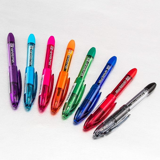 RSVP Mini Ballpoint Pen, (1.0mm) Medium Line, Assorted Ink Colors, w/Key Ring, 8 Pack