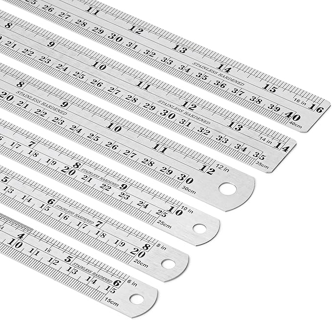 Mr. Pen- Stainless Steel Ruler, 6 pcs, 6", 8", 10", 12", 14", 16", Metric Metal Ruler Set, mm Ruler, Metal Rulers, Long Ruler, Small Metal Ruler Metal Straight Edge, Steel Straight Edge