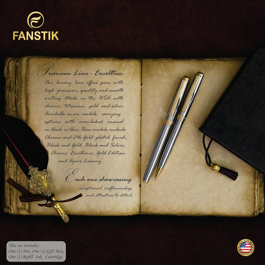 Silver&Gold Luxury fountain pen (Made In USA) fancy gift set for women, Real 24K Gold Plating, Professional executive pen gift set for men (Lux fountain Silver-Gold)