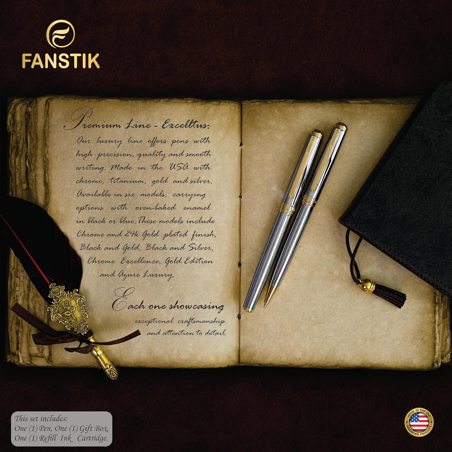 Silver&Gold Luxury fountain pen (Made In USA) fancy gift set for women, Real 24K Gold Plating, Professional executive pen gift set for men (Lux fountain Silver-Gold)