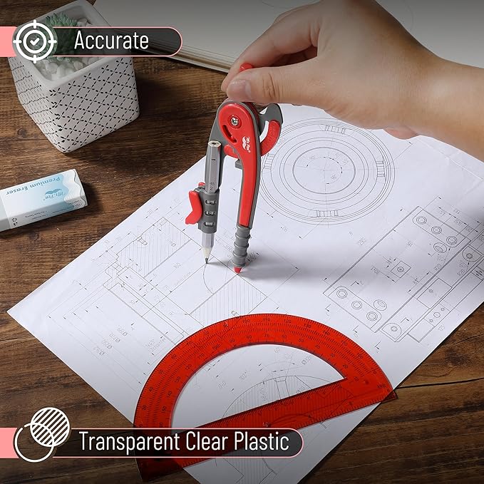 Mr. Pen- Compass and Protractor Set, Candy Apple Red, Compass Geometry Tool, Protractor and Compass Set, Compass Drawing Tool, Drawing Compass, Geometry Compass, Math Compass for Geometry