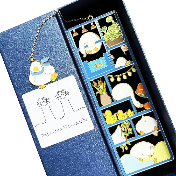 Metal Cat Bookmarks with Gift Box, Cat Pendent Book Markers for Book Lovers Bestfriend Cute Birthday Gifts Appreciation Gifts Mothers Day Teacher Student Gifts (Duck)