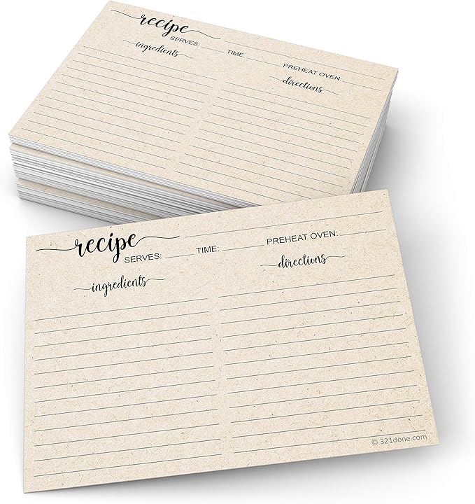 321Done 5" x 7" Recipe Cards (Set of 50) - Extra Large Double-Sided Premium Card Stock - Made in USA - Script Font Minimalist, Large Kraft Tan