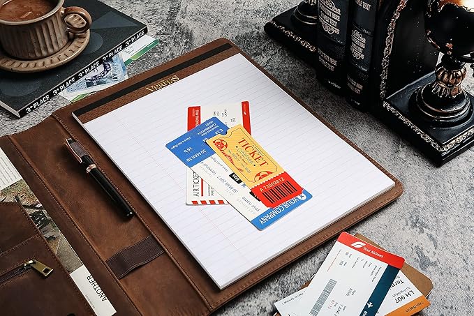 Personalized Leather Portfolio for Men, Engraved Leather Clipboard Portfolio Binder, Custom Leather Legal Pad Padfolio, Christmas Gift for His/Her (Notepad, Khaki-Standard)