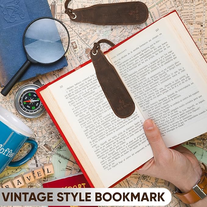 Leather Bookmark Handmade - Genuine Leather Book Marks - Perfect Bookmark for Men Women and Kids | Great Idea for Leather Gifts for Bookworms Writers Relatives and Friends (1 Bookmark)