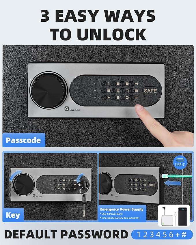 DAYI Safe Box, 1.4 Cubic Feet Home Safe with Fireproof Waterproof Bag, Security Safe Box for Money Cash Valuables, Digital Electronic Keypad, Dual Alarm System, Removable Shelf - D-35