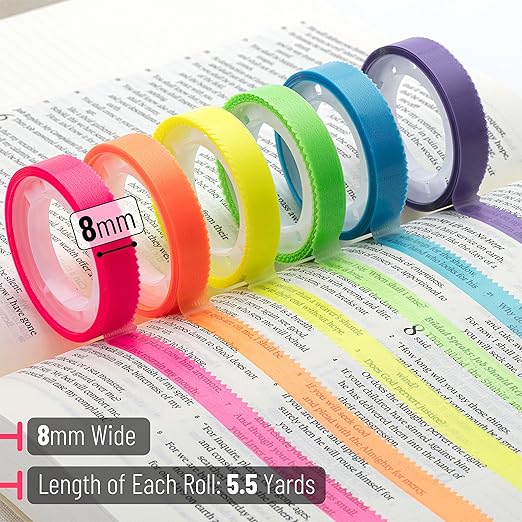 Mr. Pen- Highlighter Tape, 12 Rolls, 0.31" x 16.5 ft, Bible Highlighter Tape, Colorful Highlighter Strips, Transparent Highlighter Tape Removable for Books, Highlighting Tape, Highlight Tape