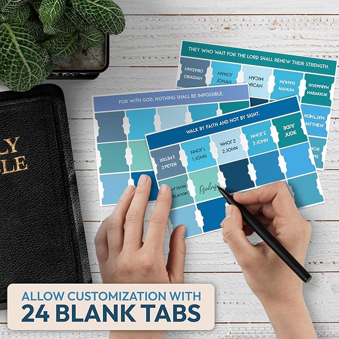 Bible Tabs for Women, Men, Kids, 90 Large Print Bible Index Tabs for Study Bible, Laminated Easy-to-Read Label, Christian Gift for Church, Blue