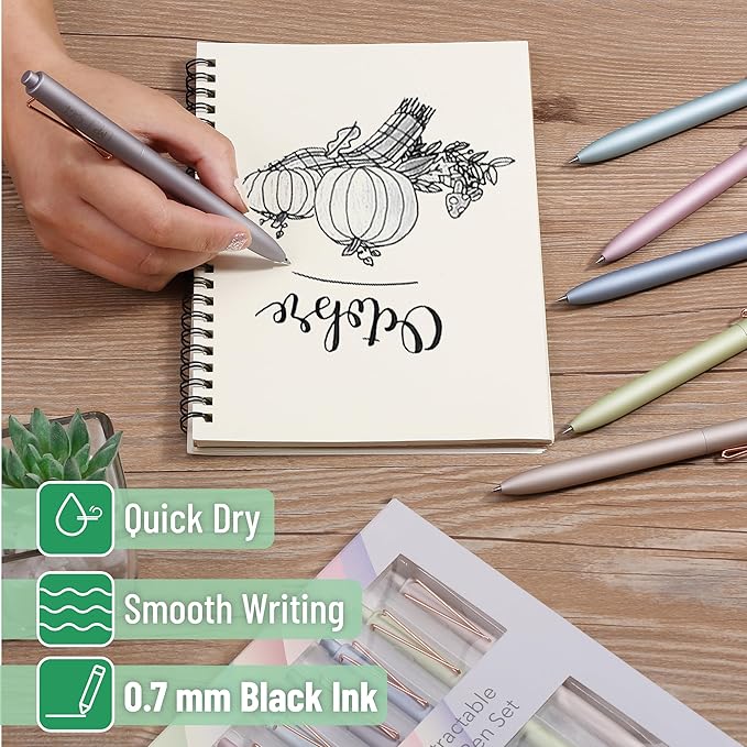Mr. Pen- Retractable Gel Pens, 6 Pack, Black Ink Gel Pens Fine Point, Metallic Colorful Barrels, Retractable Pens, Gel Ink Pens, Aesthetic Pens for Journaling Fine Tip Pens