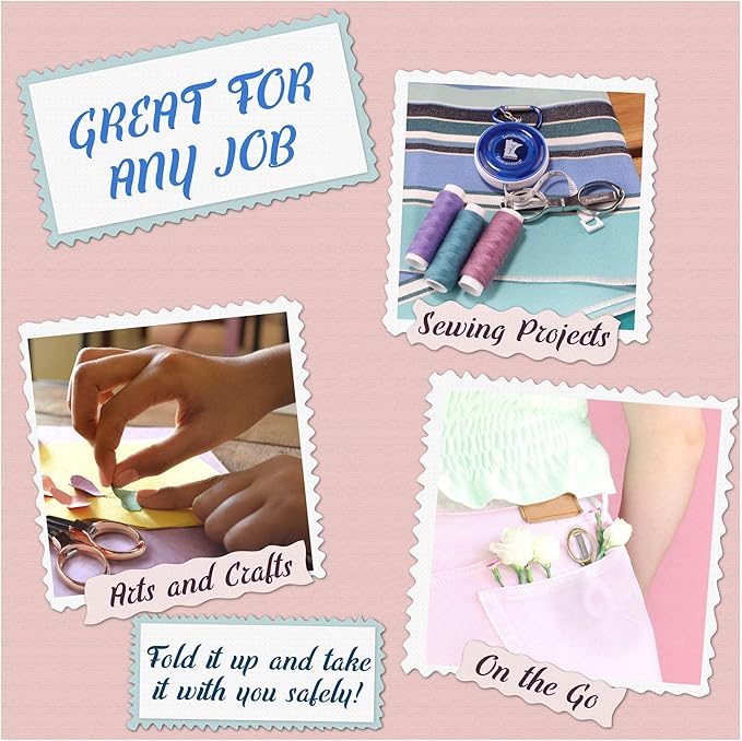 JubileeYarn Portable Travel Safety Folding Scissors Set, One Rose Gold, One Black, Two Thread Snips, and a Fabric Measuring Tape