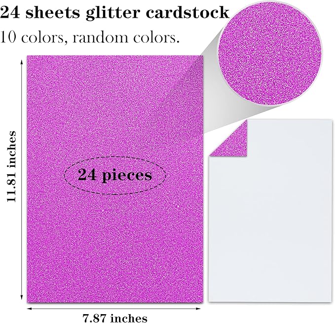 24 Sheets Colored Glitter Cardstock Paper, A4 Premium Sparkly Paper for Scrapbook, DIY Projects, Party Decoration, Gift Box Wrapping 250GSM/92lb