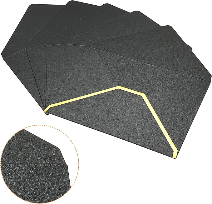 PATIKIL V Flap Envelopes, 10 Pack 7 x 5'' Luxury Style Gold Border Greeting Card Envelope for Invitations Weddings, Black