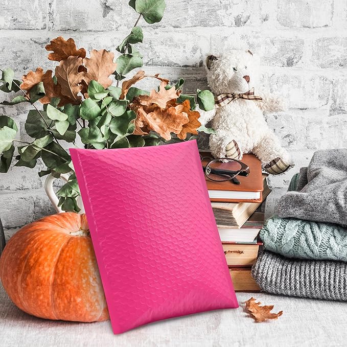 UCGOU Bubble Mailers 8.5x12 Inch Hot Pink 25 Pack Usable Size 8.5x11 Poly Padded Envelopes #2 Medium Mailing Opaque Packaging Postal Self Seal Waterproof Boutique Shipping Bags for Clothes Makeup