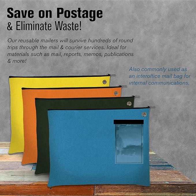 BankSupplies Canvas Interoffice Mailer, 14 oz. - 14W x 11H - Orange - Transit Bag - Large Zipper Bag with Grommet - Use with Padlock or Zip Tie for Security - Interoffice Mail Bag
