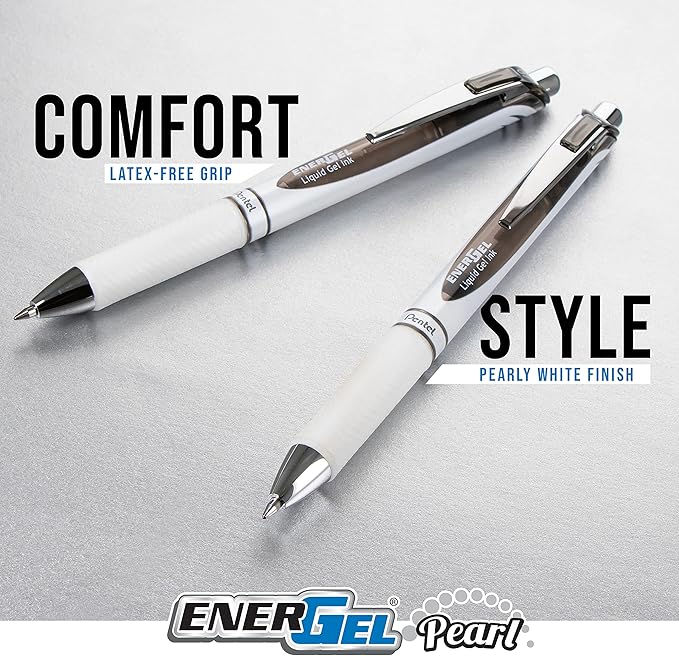 Pentel EnerGel Pearl RTX Retractable Liquid Gel Pen, (0.7mm), Medium Line, Needle Tip, Assorted Ink Colors, Pack of 4 (BLN77WBP4M)