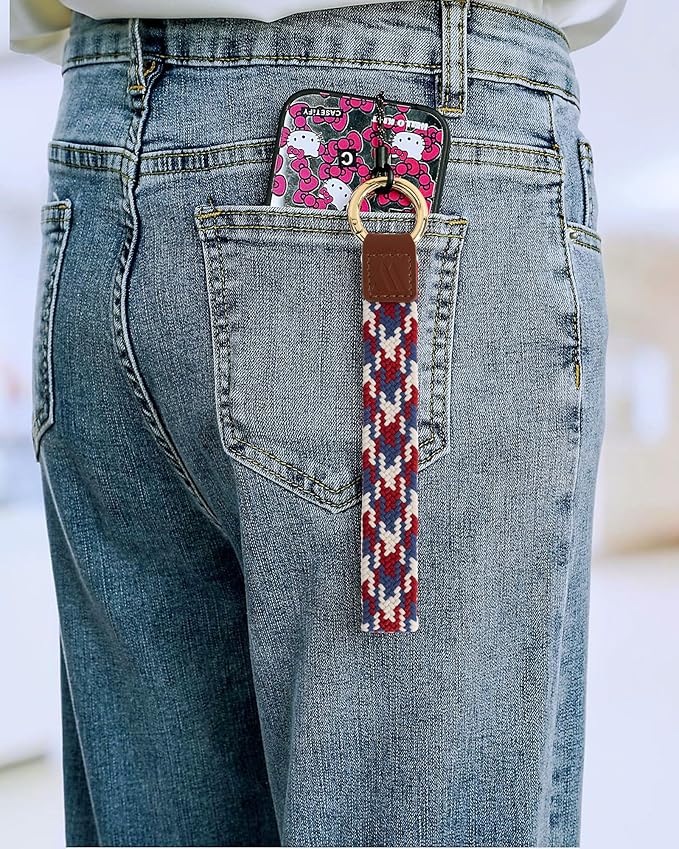 Wristlet Keychain for Women Stretchy Wrist Keychain Lanyard for Phone Case Wallet Id Card Badges (Standard - Flag)