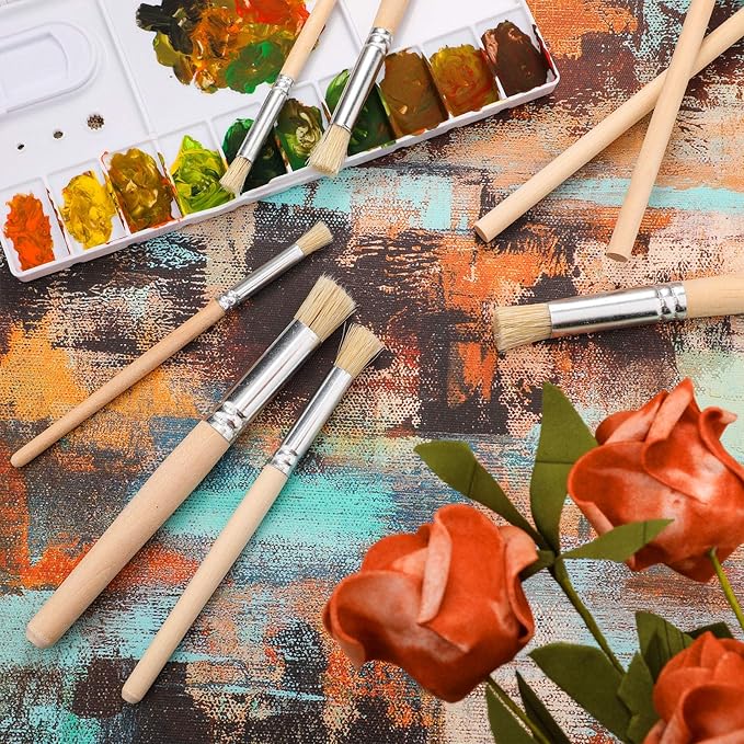 Wooden Stencil Brushes Natural Stencil Bristle pens Dome Art Painting pens Wood Template Brush for Acrylic Oil Watercolor Art Painting DIY Crafts Card Making Supplies, 3 Sizes