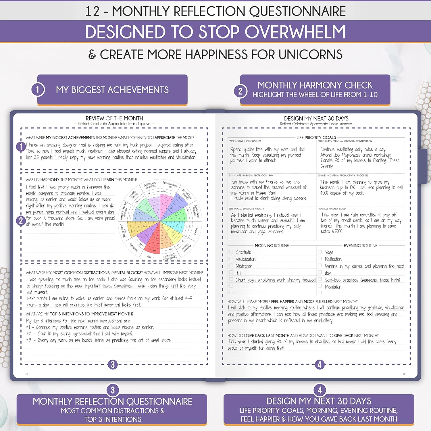 Life Planner - Undated Daily, Weekly & Monthly Planner with Budget Section | A 12 Month Journey to Increase Productivity & Happiness | Life Organizer & Gratitude Journal - Horizontal Format