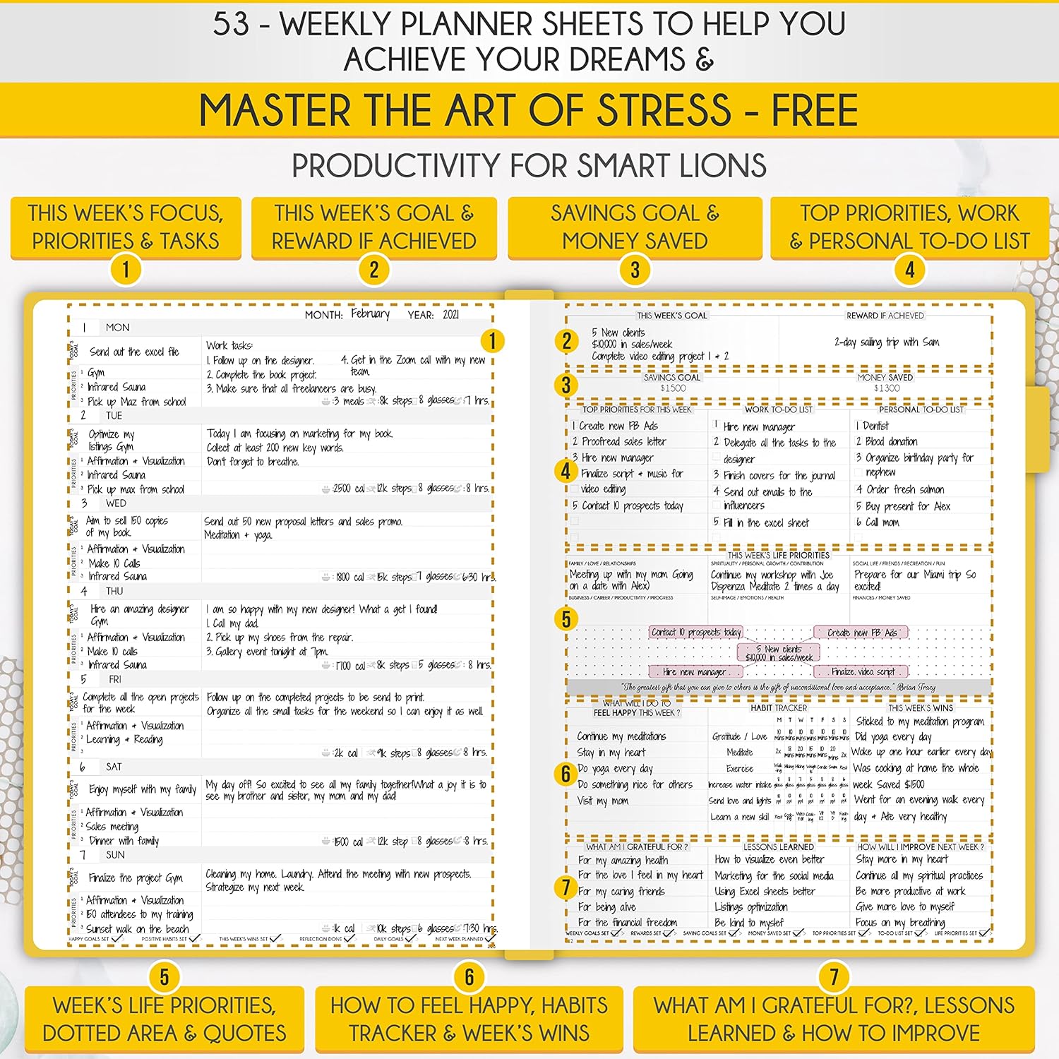 Life Planner - Undated Daily, Weekly & Monthly Planner with Budget Section | A 12 Month Journey to Increase Productivity & Happiness | Life Organizer & Gratitude Journal - Horizontal Format