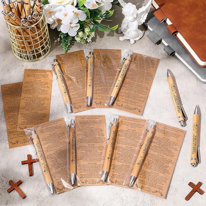 100 Sets Religious Bible Verse Gifts Bulk Christian Bookmarks Inspirational Bamboo Pens Easter Gifts for Men Women Sunday School Church Activities