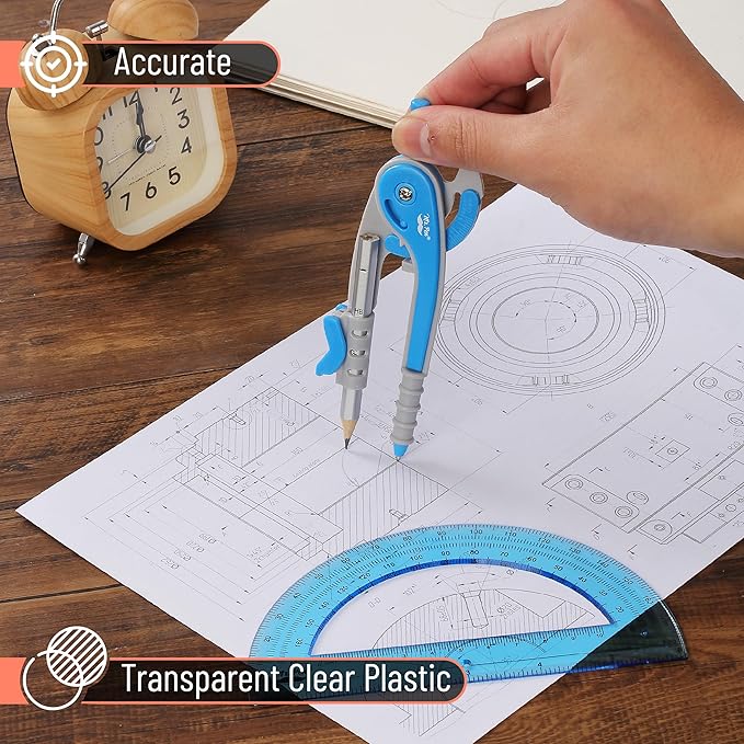 Mr. Pen- Compass and Protractor Set, Blue, Compass Geometry Tool, Protractor and Compass Set, Compass Drawing Tool, Drawing Compass, Protractor Set, Geometry Compass, Math Compass for Geometry
