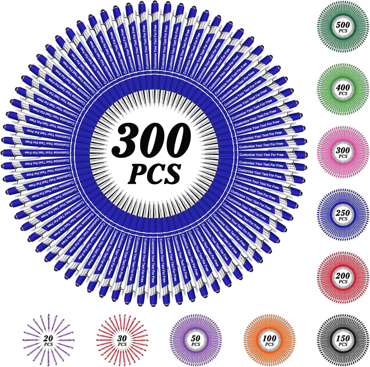 Max 500 Pcs Personalized Pens Bulk, Custom Pens with Free Engraving, Customized Stylus Tip Ballpoint Pen with Your Name Massage Text for School Office Business Graduation Anniversaries-300 Packs