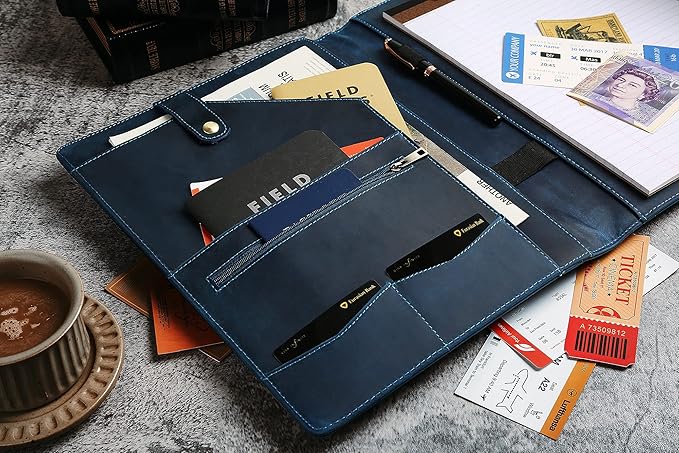 Personalized Leather Portfolio for Men, Engraved Leather Clipboard Portfolio Binder, Custom Leather Resume Padfolio for Women, Christmas Gift for His/Her (Notepad, Blue-Custom)