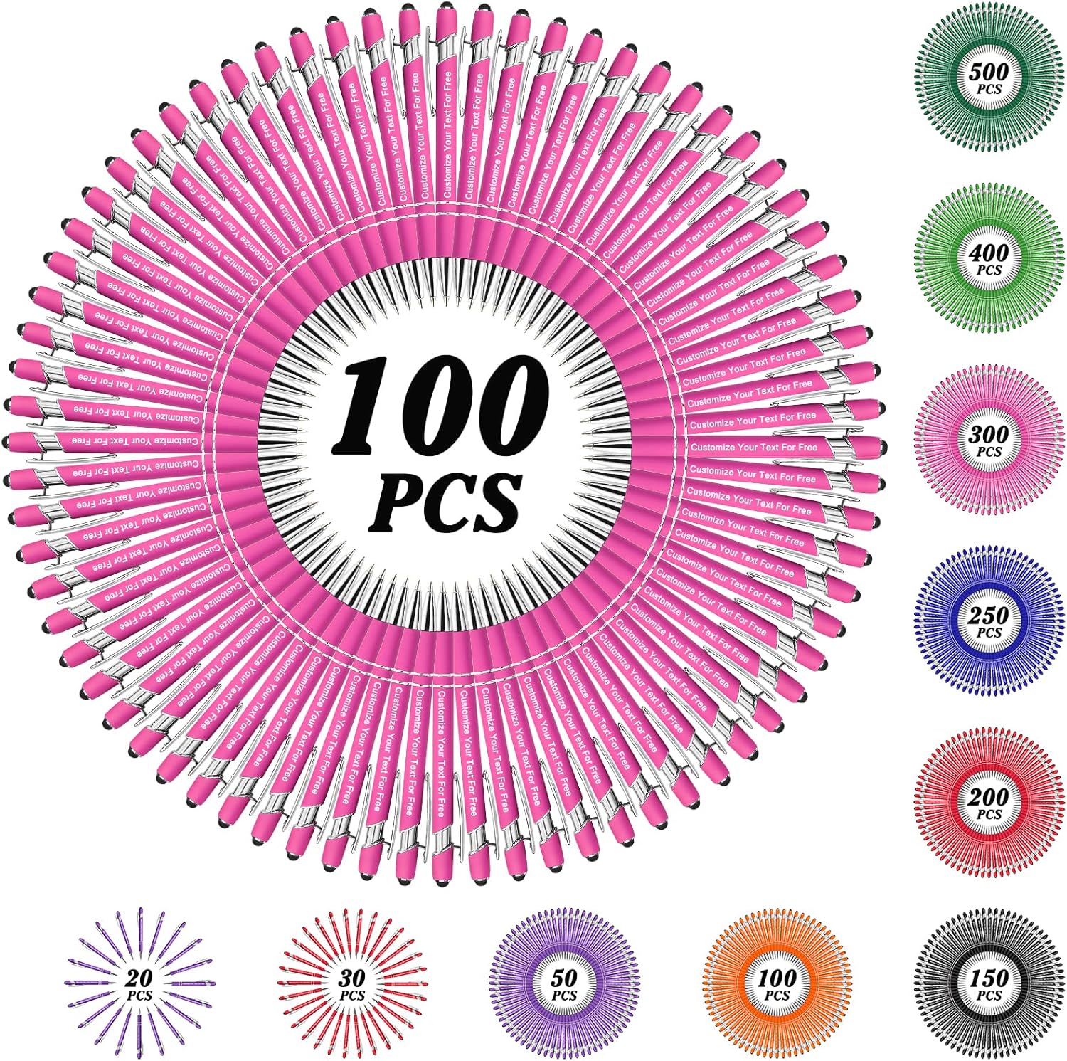 Max 500 Pcs Personalized Pens Bulk, Custom Pens with Free Engraving, Customized Stylus Tip Ballpoint Pen with Your Name Massage Text for School Office Business Graduation Anniversaries-100 Packs