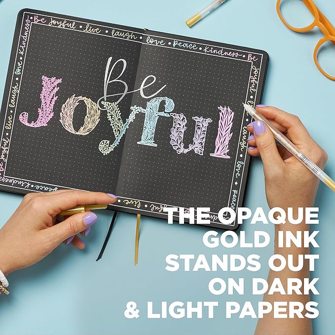 SAKURA Gelly Roll Metallic Gel Pens - Pens for Scrapbook, Journals, or Drawing - Metallic Gold Ink - Medium Line - 6 Pack