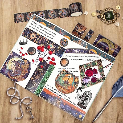 Washi Tape Set 29 Rolls, Magic Themed Decorative Paper Tapes for Journaling, Scrapbooking Supplies, Planners,DIY Crafts,Gift Wrapping